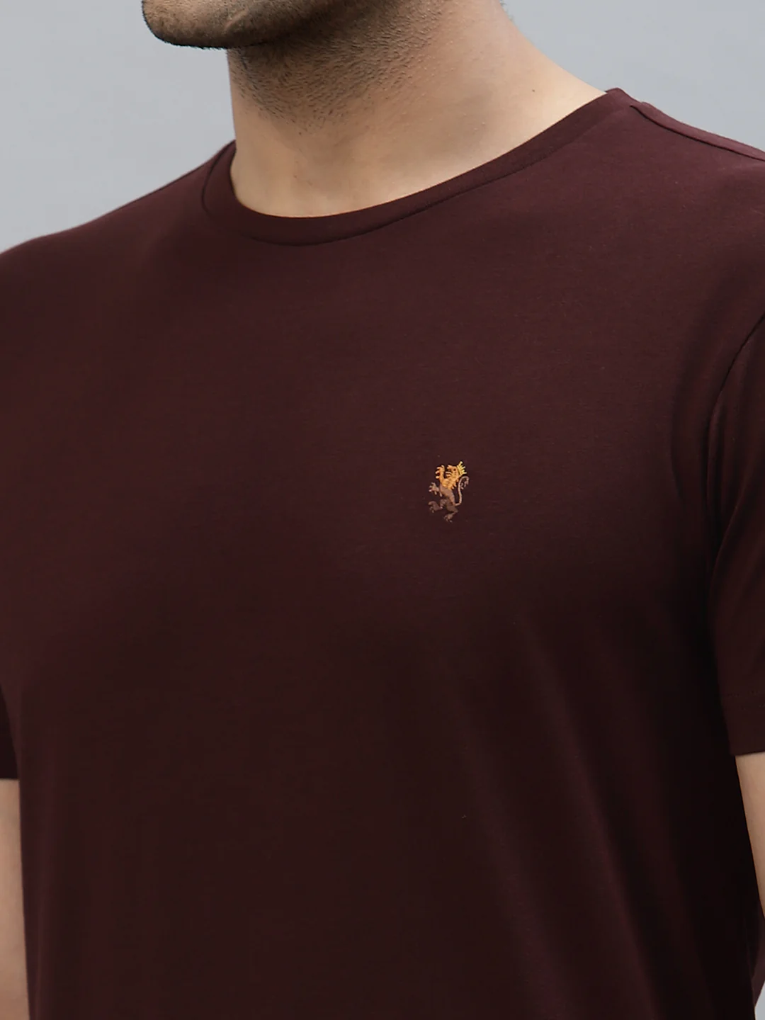 Men Maroon Round Neck T-Shirt - Image 4