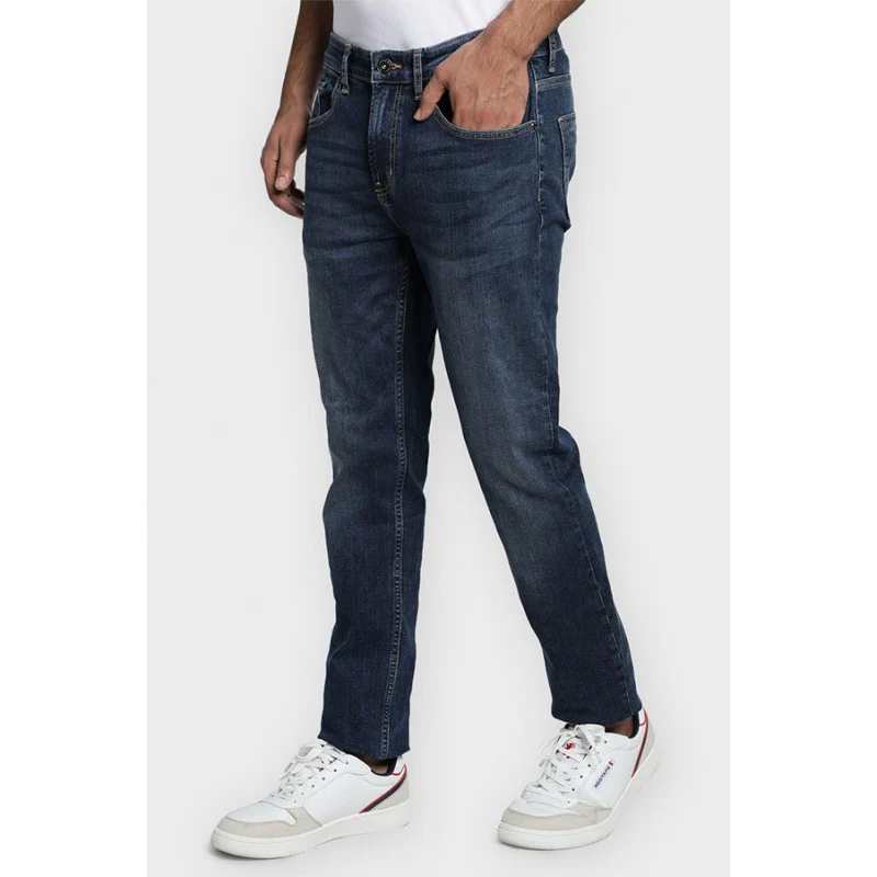 Men's Mid Blue Cotton Elastane Skinny Fit Jeans - Image 2