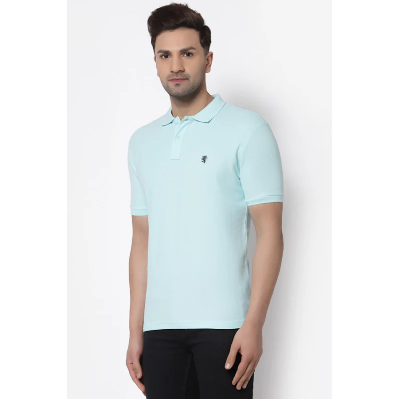 Men Mint Blue Collared T-Shirt - Image 2