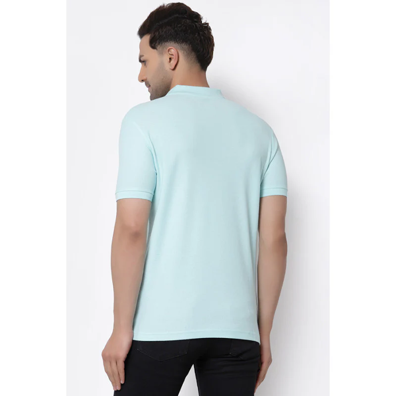 Men Mint Blue Collared T-Shirt - Image 3