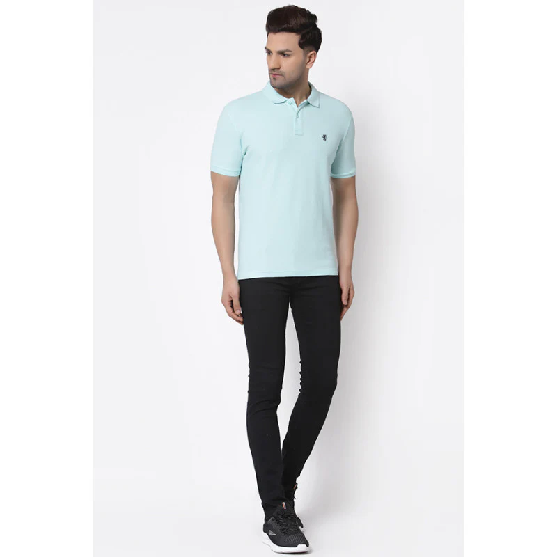Men Mint Blue Collared T-Shirt - Image 4