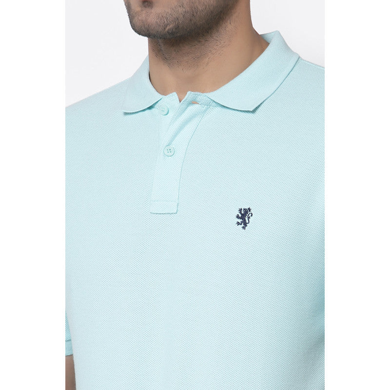 Men Mint Blue Collared T-Shirt - Image 5