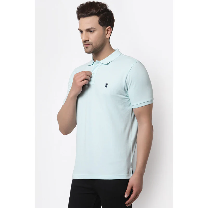 Men Mint Blue Polo Neck T-Shirt - Image 2