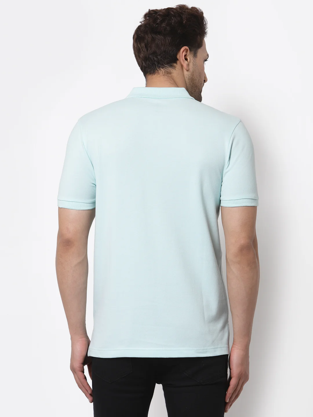 Men Mint Blue Polo Neck T-Shirt - Image 3