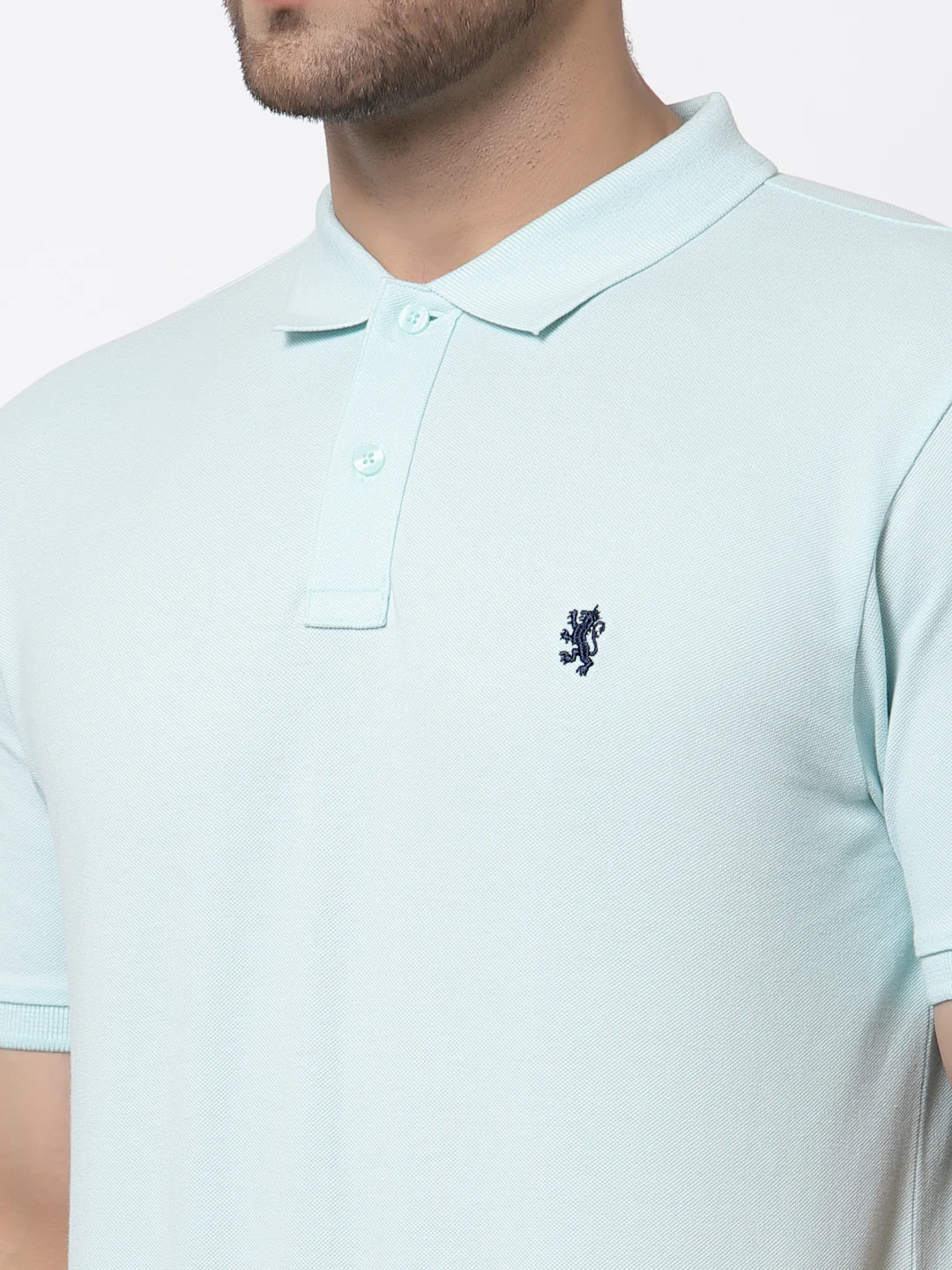 Men Mint Blue Polo Neck T-Shirt - Image 4