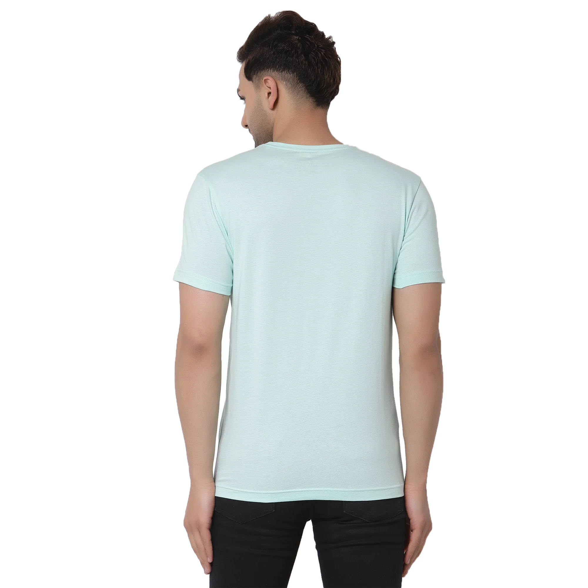 Men Mint Green Solid T-Shirt - Image 4