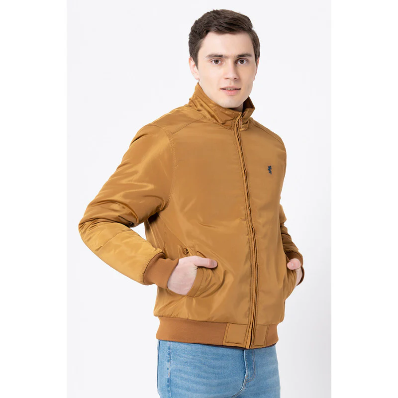 Men's Mustard Solid Jacket - Image 2