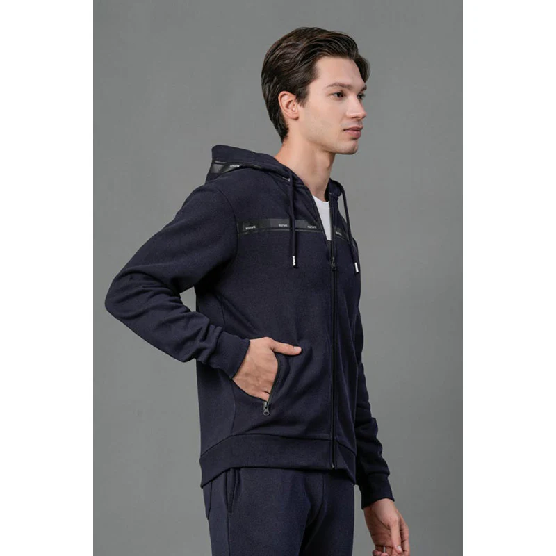 Men's Navy Blue Solid Hoodie - Image 2