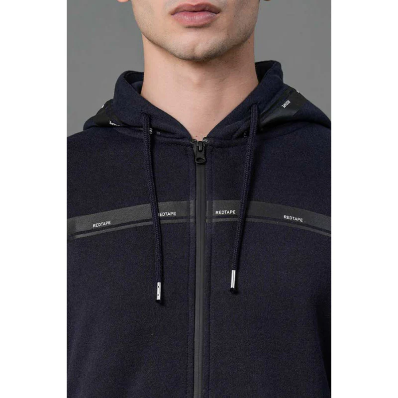 Men's Navy Blue Solid Hoodie - Image 4