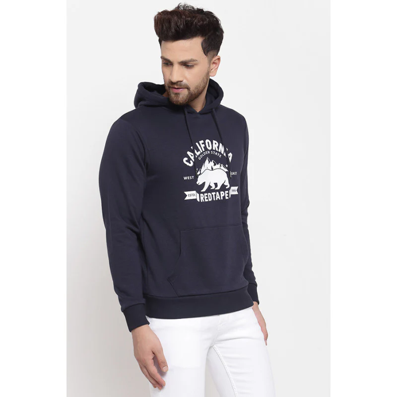 Men's Navy Graphic Print Hoodie - Image 2