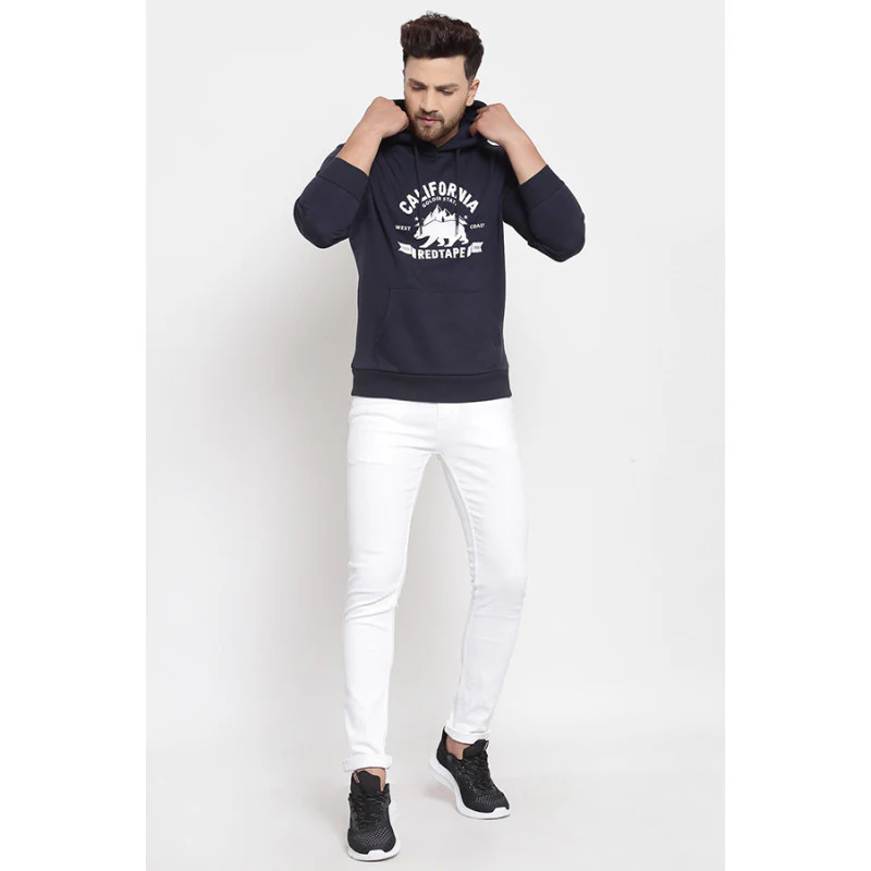 Men's Navy Graphic Print Hoodie - Image 4