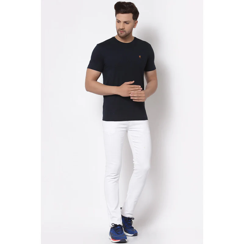 Men Navy Solid T-Shirt - Image 4