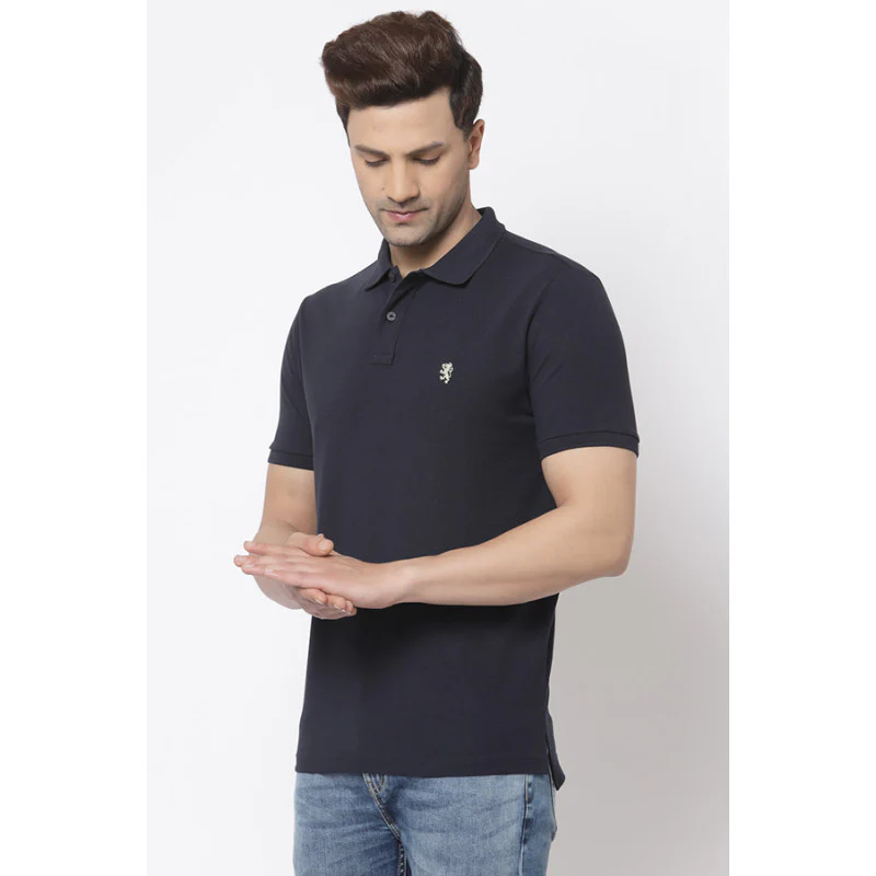 Men Navy Polo Neck T-Shirt - Image 2