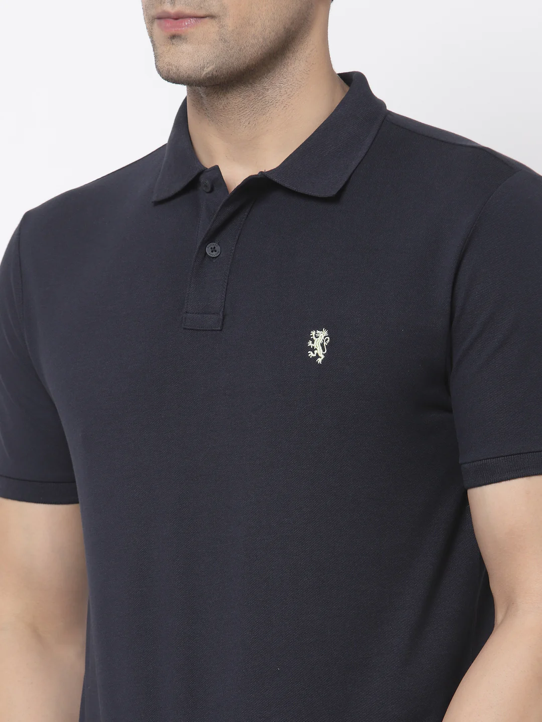 Men Navy Polo Neck T-Shirt - Image 4