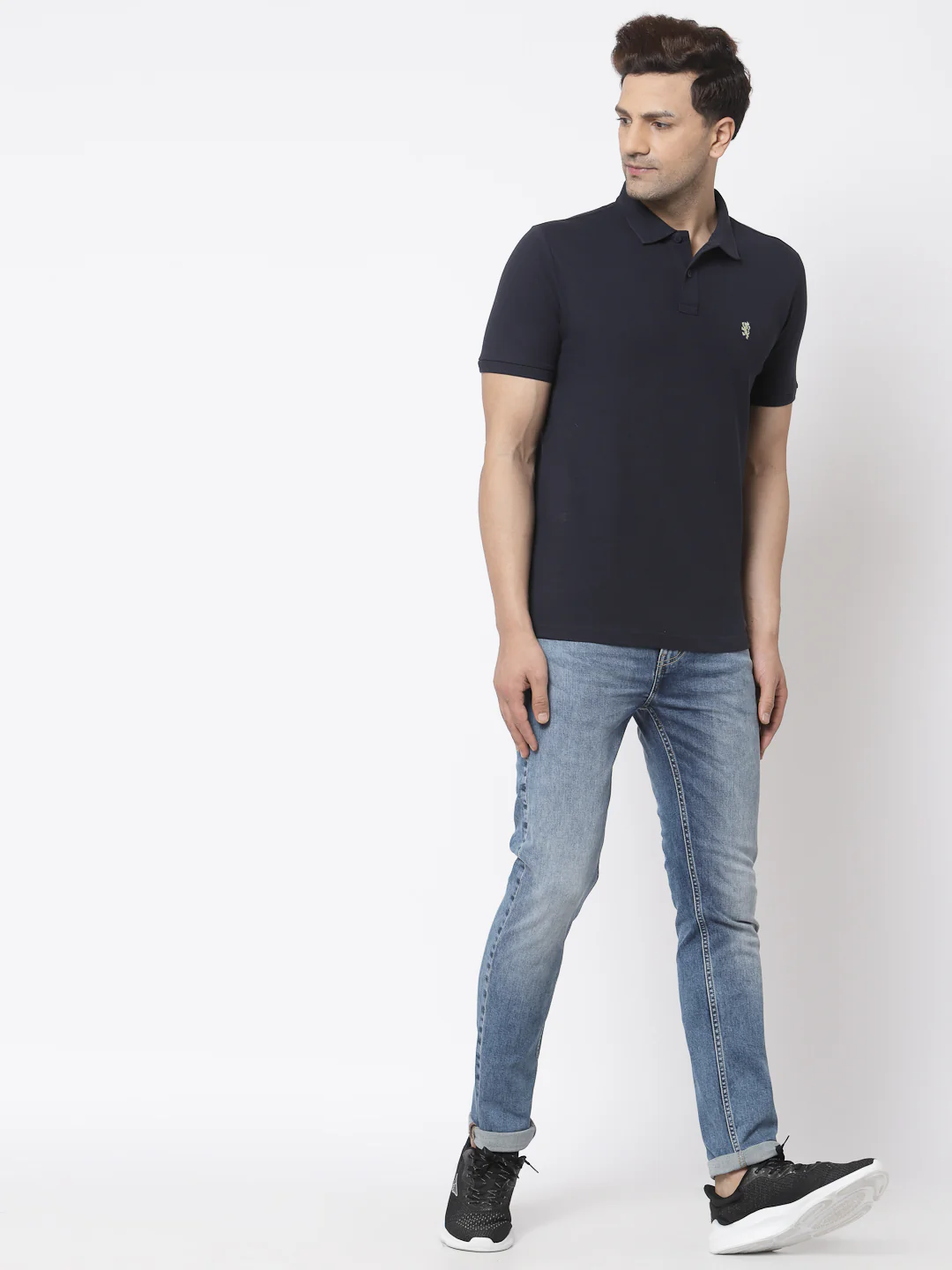 Men Navy Polo Neck T-Shirt - Image 5
