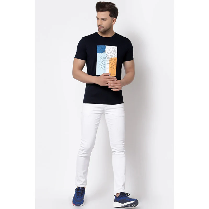 Men's Navy Printed T-Shirt - Image 4