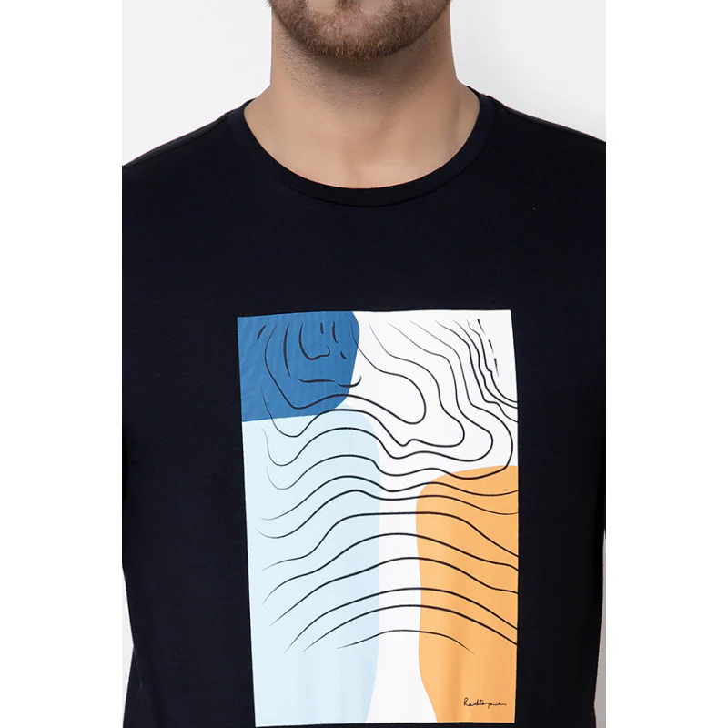 Men's Navy Printed T-Shirt - Image 5