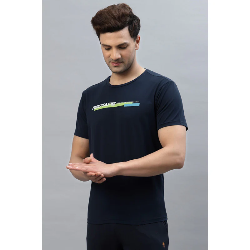 Men Navy Round Neck Activewear T-Shirt - Image 2