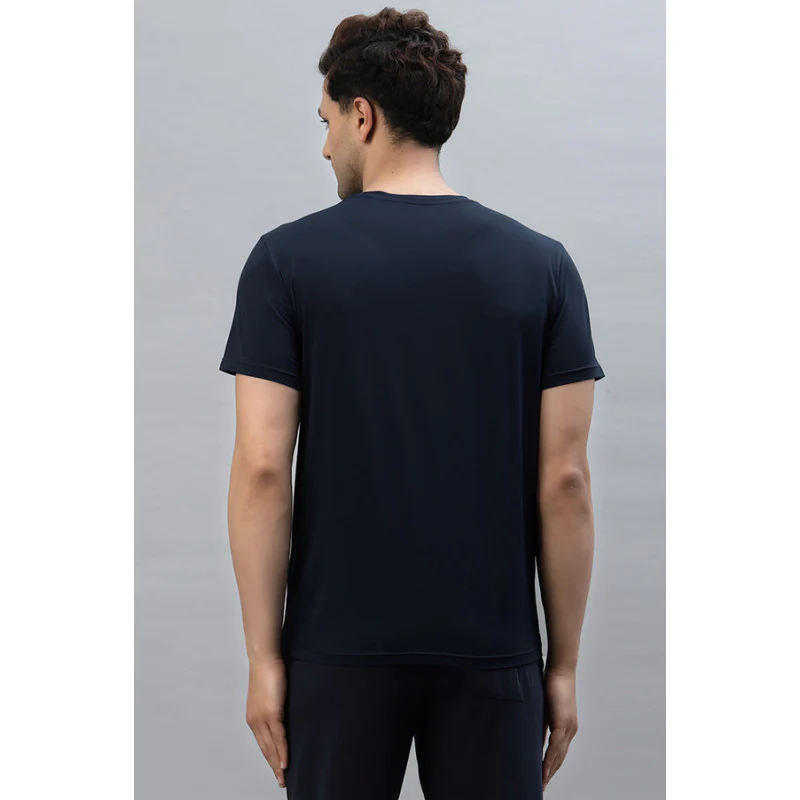 Men Navy Round Neck Activewear T-Shirt - Image 3