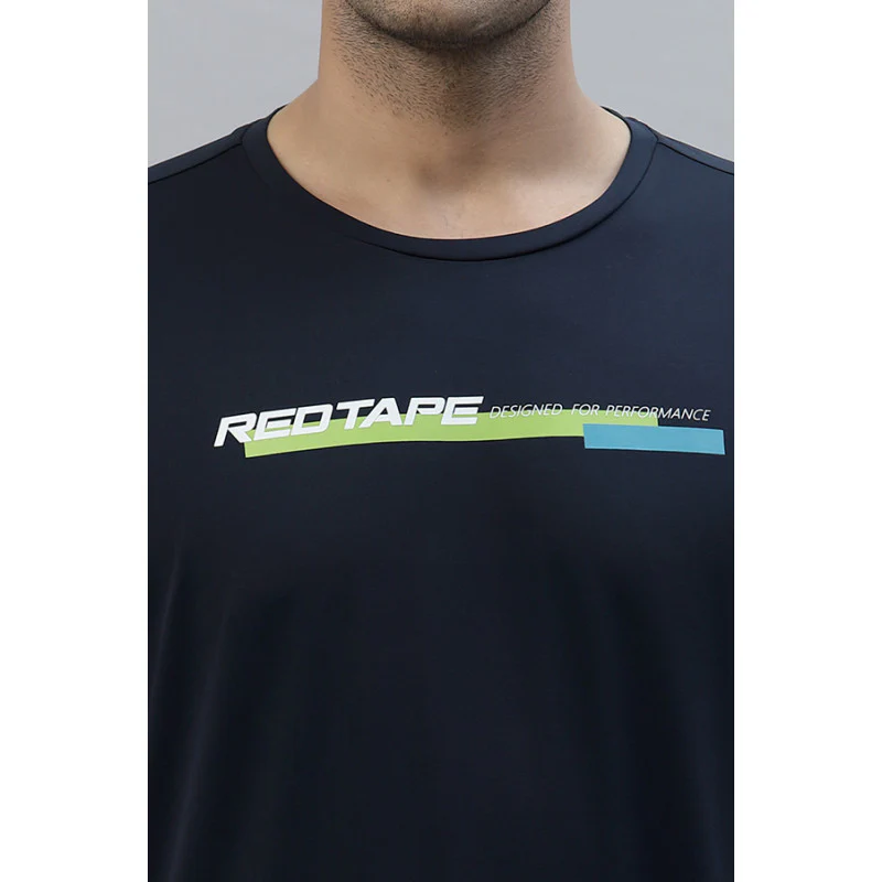 Men Navy Round Neck Activewear T-Shirt - Image 4