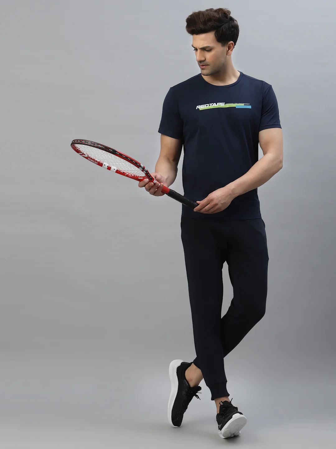 Men Navy Round Neck Activewear T-Shirt - Image 5
