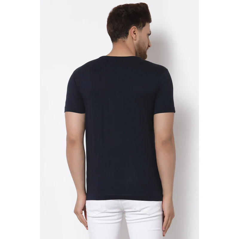 Men's Navy Round Neck Pure Cotton Graphic Print T-Shirt - Image 3