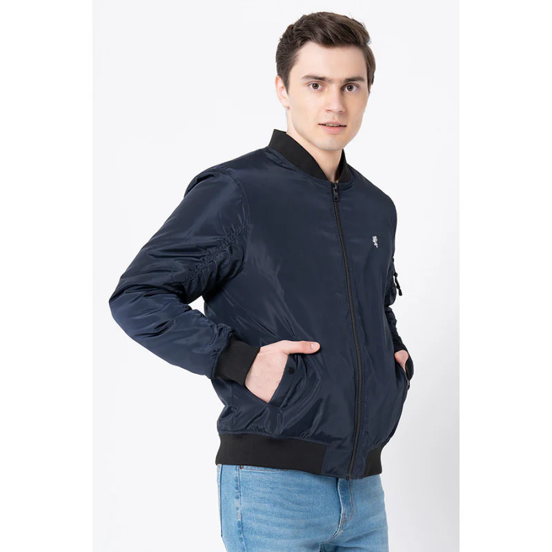 Men's Navy Solid Jacket - Image 2