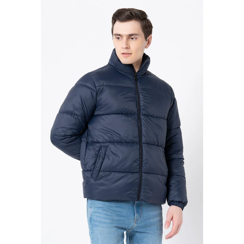 Men's Navy Solid Jacket - Image 2