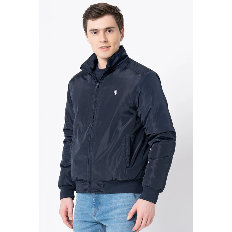 Men's Navy Solid Jacket - Image 2