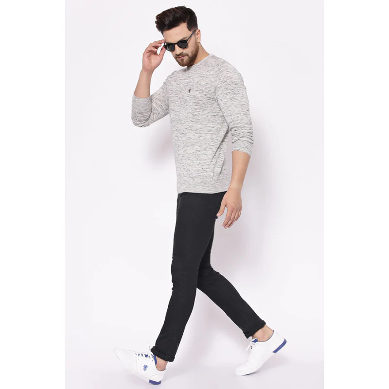 Men's Off White Melange Sweater - Image 4