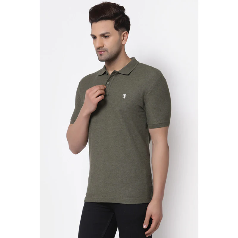 Men Olive CollaRed T-Shirt - Image 2