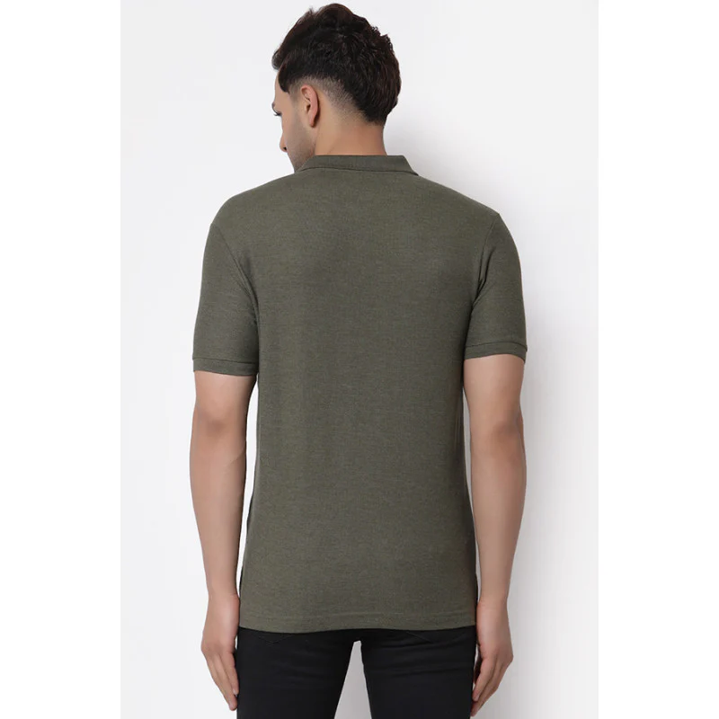 Men Olive CollaRed T-Shirt - Image 3