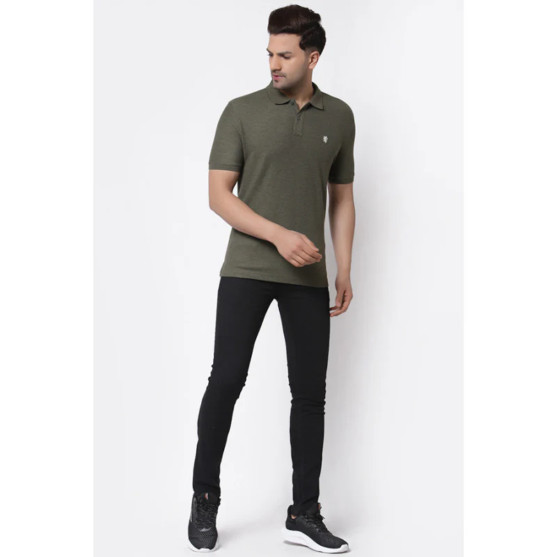 Men Olive CollaRed T-Shirt - Image 4