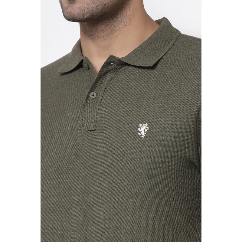 Men Olive CollaRed T-Shirt - Image 5