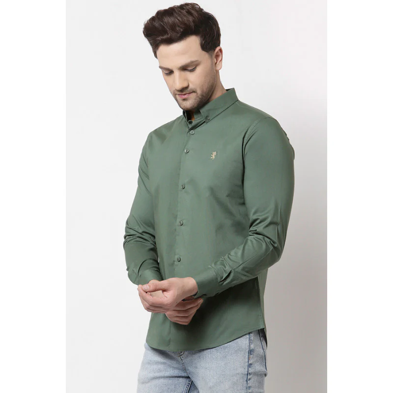Men's Olive Solid Shirt - Image 2