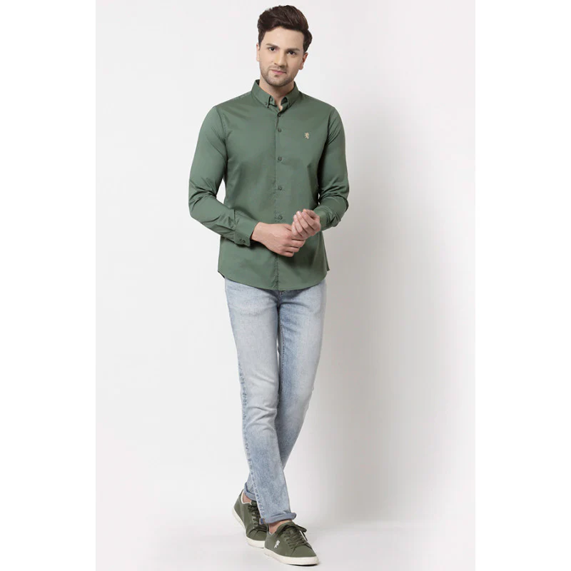 Men's Olive Solid Shirt - Image 4