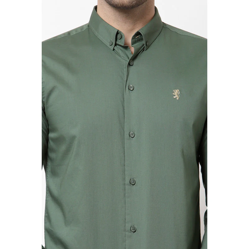 Men's Olive Solid Shirt - Image 5