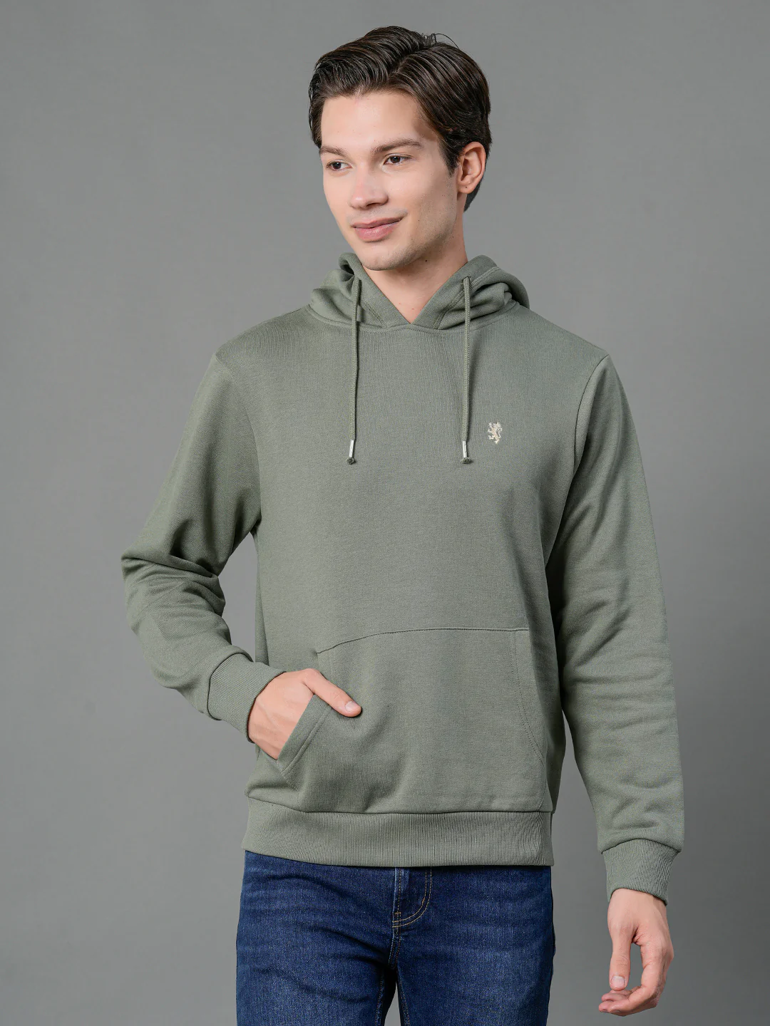 Men's Olive Solid Hoodie - Image 2