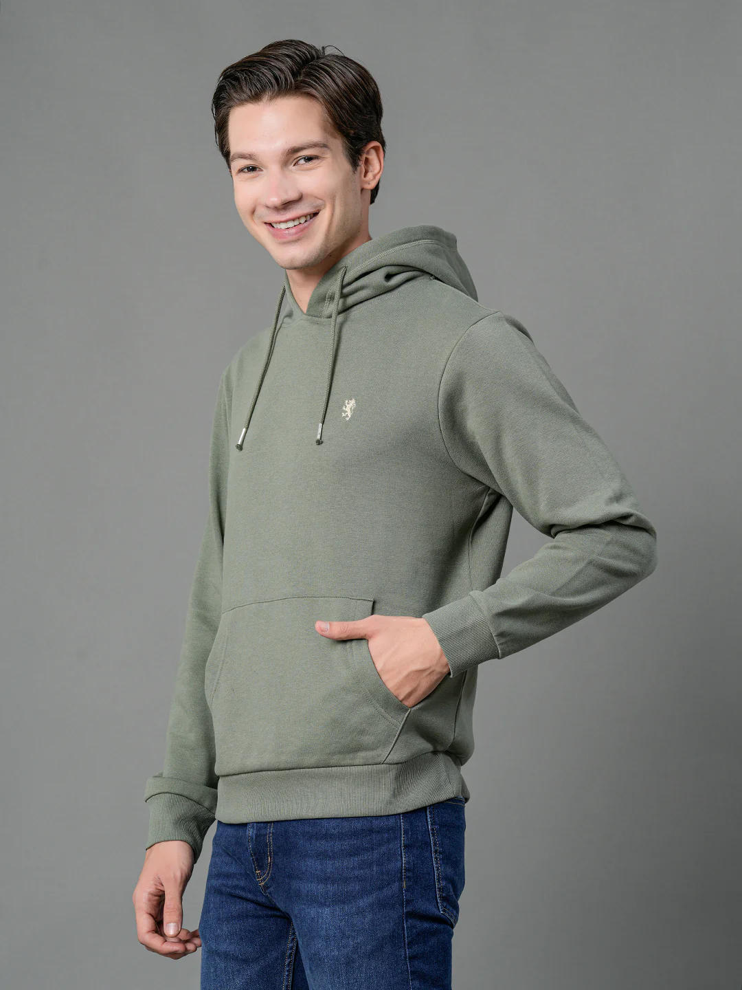 Men's Olive Solid Hoodie - Image 3