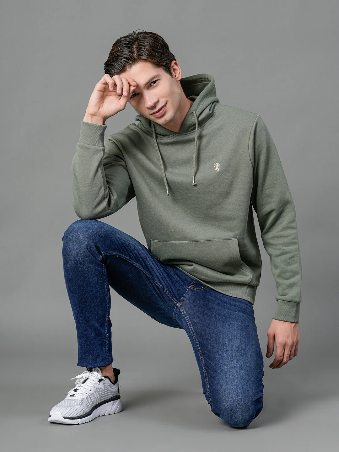 Men's Olive Solid Hoodie - Image 6