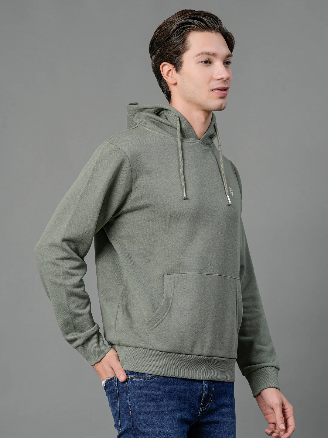 Men's Olive Solid Hoodie - Image 7