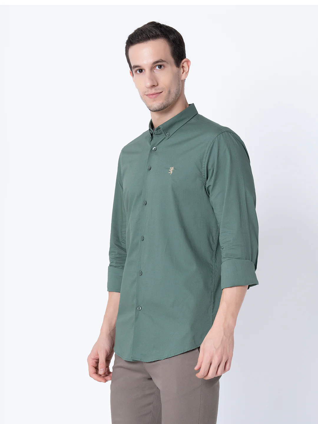 Men Olive Solid Shirts - Image 2
