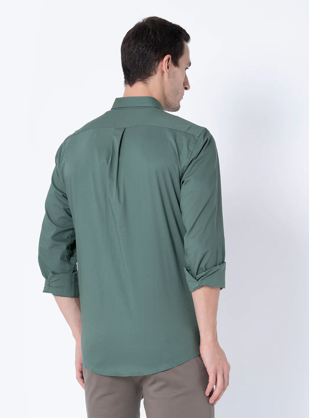 Men Olive Solid Shirts - Image 3