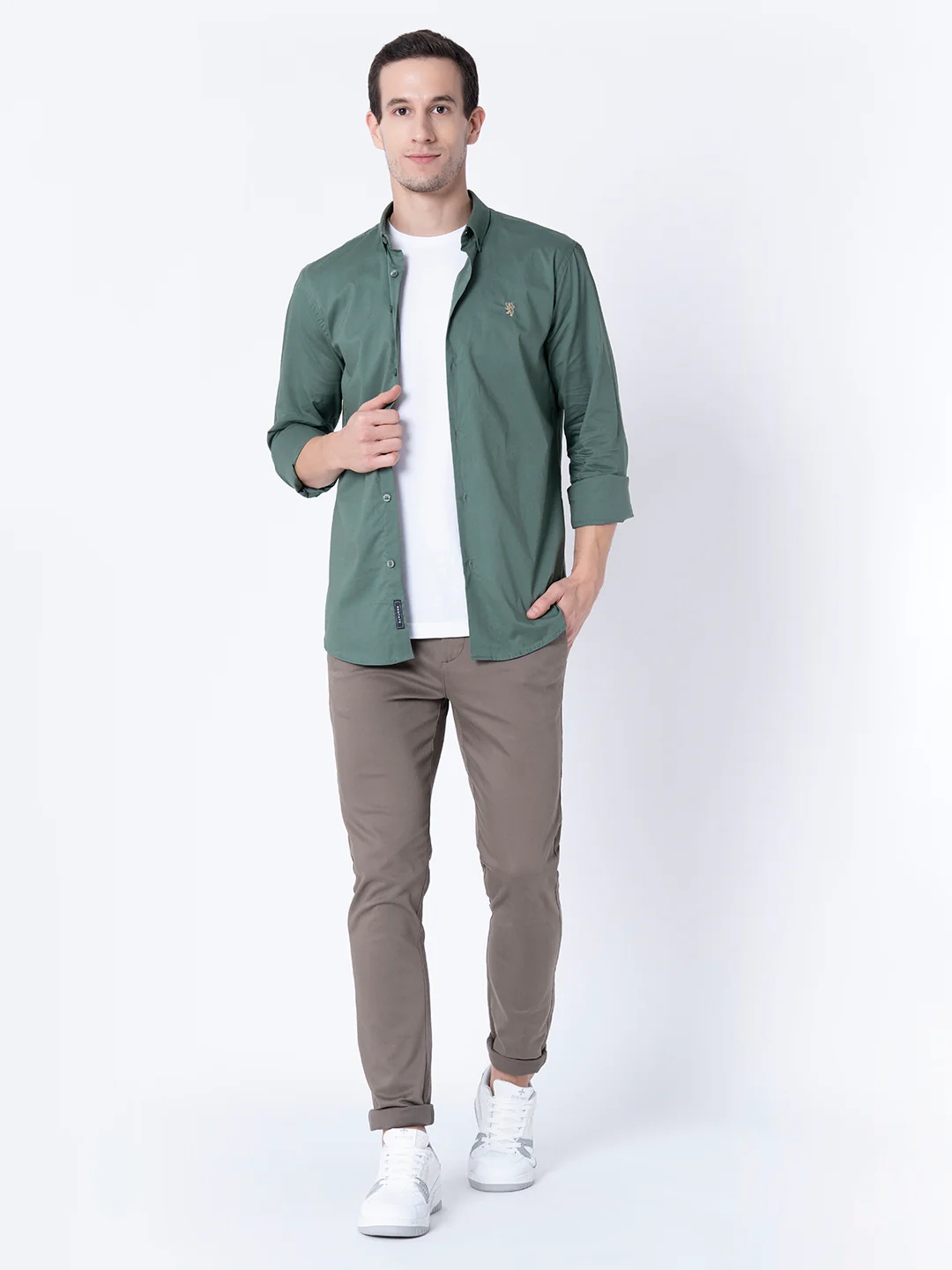 Men Olive Solid Shirts - Image 5
