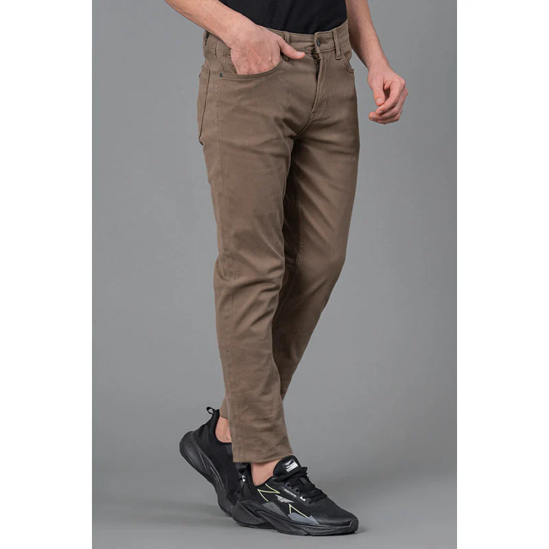 Men's Olive Solid Washed Cotton Spandex Skinny Jeans - Image 2