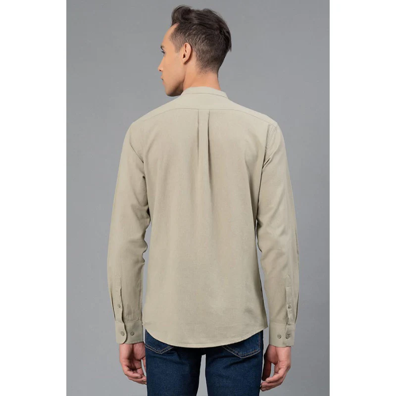 Men's Pale Green Color Cotton Linen Shirt - Image 3