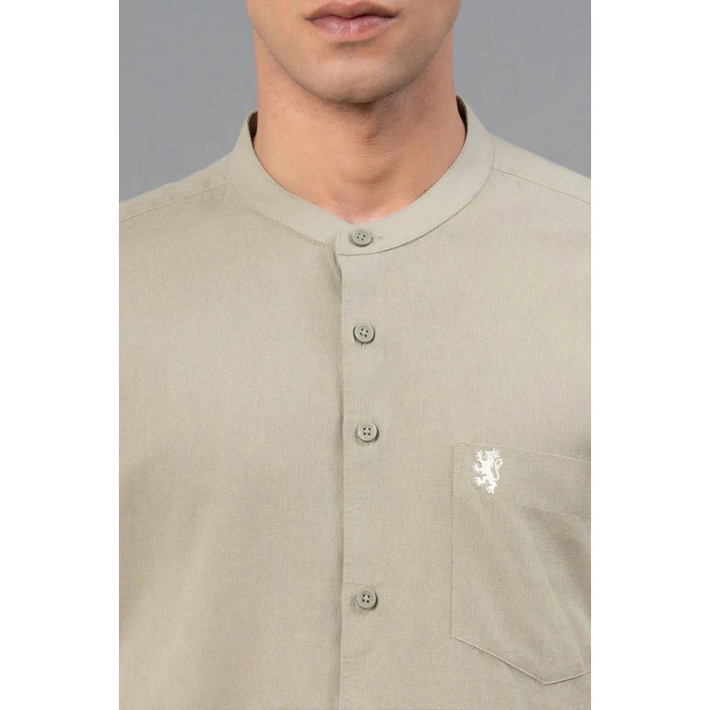 Men's Pale Green Color Cotton Linen Shirt - Image 4