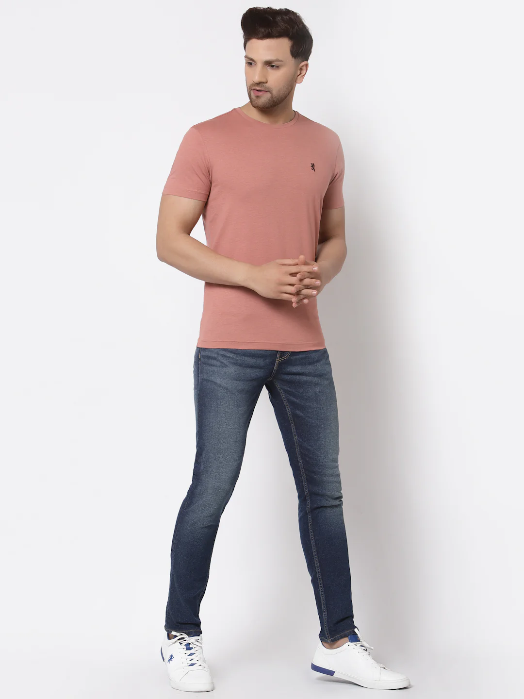 Men Pale Pink Solid T-Shirt - Image 5