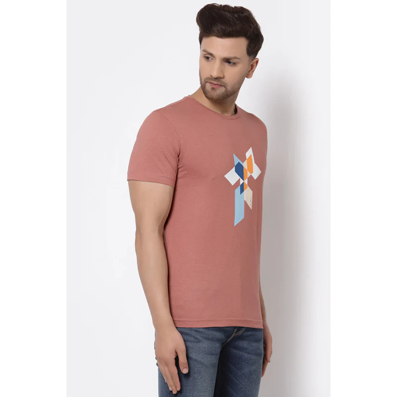 Men Pale Pink Printed T-Shirt - Image 2