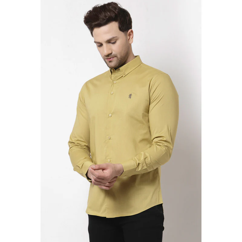 Men Pale Yellow Solid Shirt - Image 2